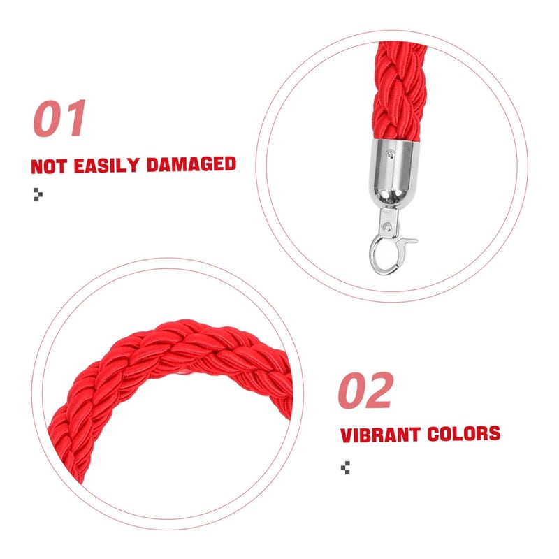 Red 1 Meter Twisted Rope Barrier With Stainless Steel Hooks For Crowd Control Hotel Reception Event Management - Image 3